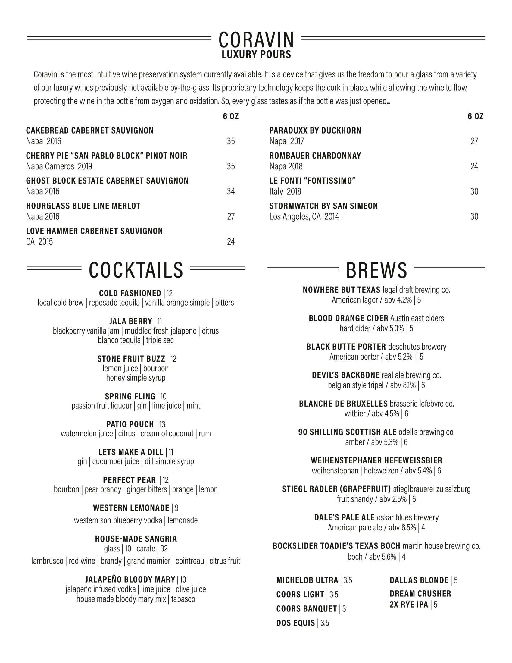 Cask & Cork Menu | Amarillo, TX | Cask & Cork